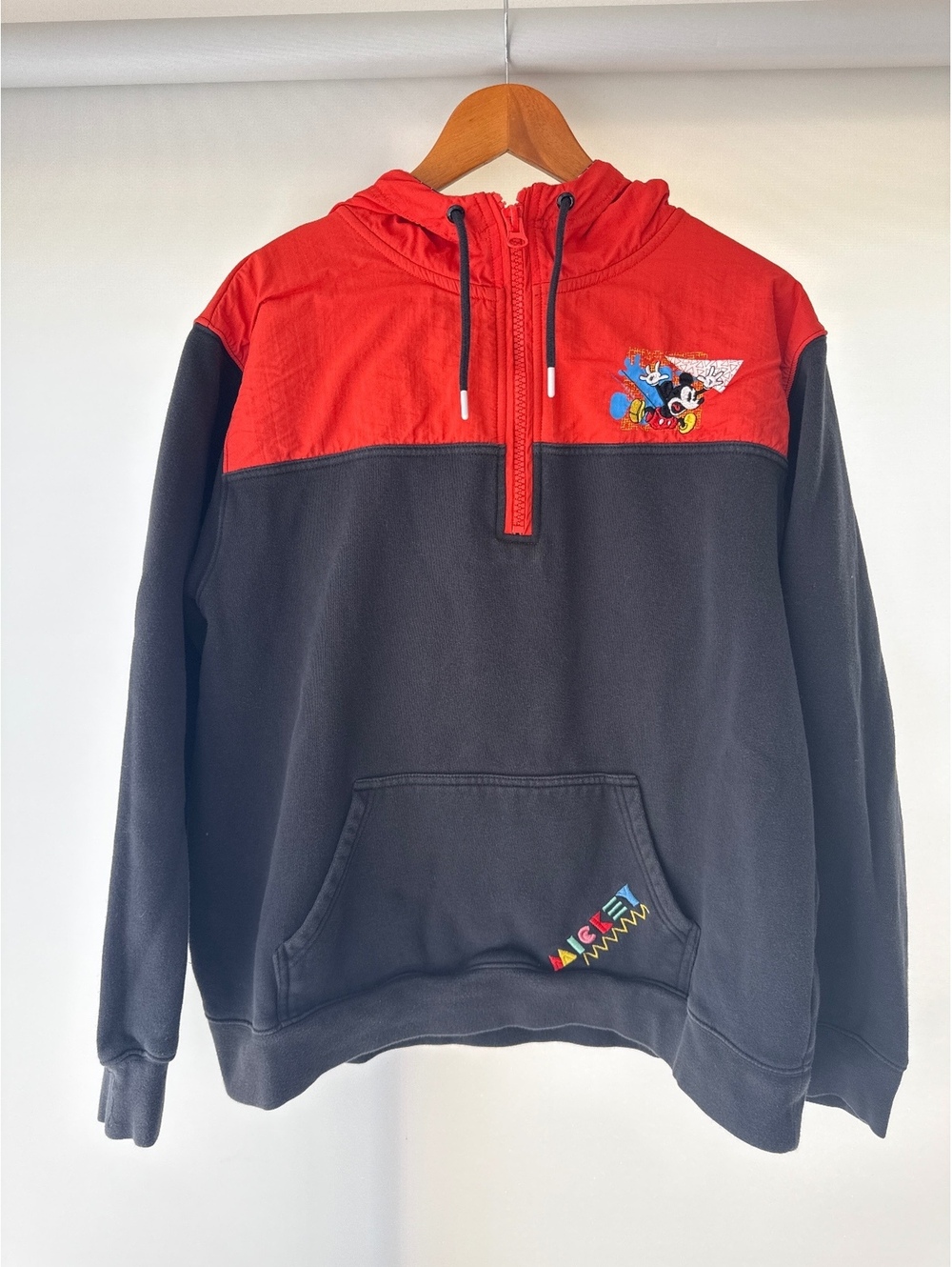 Vintage Disney Parks Mickey Mouse Colorblock Quarter Zip Hoodie Men’s L